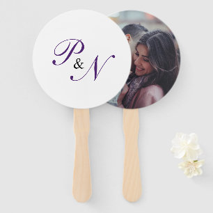 Elegantes Royal Lila Monogram Wedding Foto Fächer