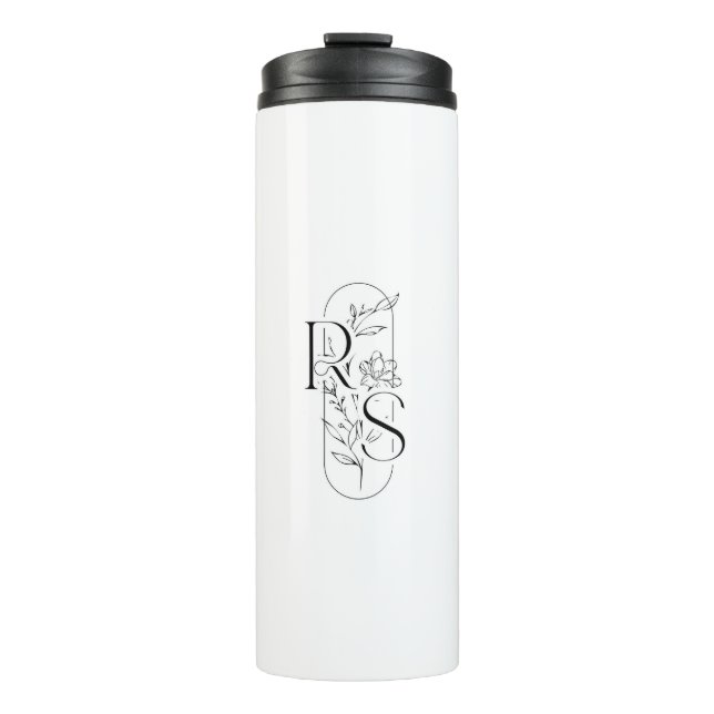 Elegantes RS-Blumenmonogramm mit Freesie Thermosbecher (Vorderseite)