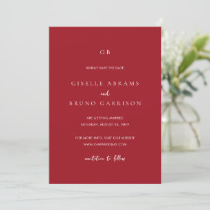 Elegantes Rubine-Rot modernes Hochzeit Save The Date