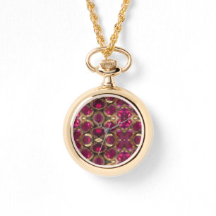 Elegantes Ruby Gold Gemstone Muster Armbanduhr