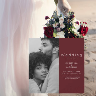 Elegantes Ruby Red Couple Foto Save the Date Magneteinladung
