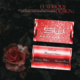 Elegantes Ruby Red Glitzer Luminous Stars Monogram Visitenkarte