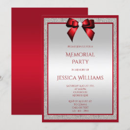 Elegantes Ruby Red Silver Glitzer Memorial Party Einladung