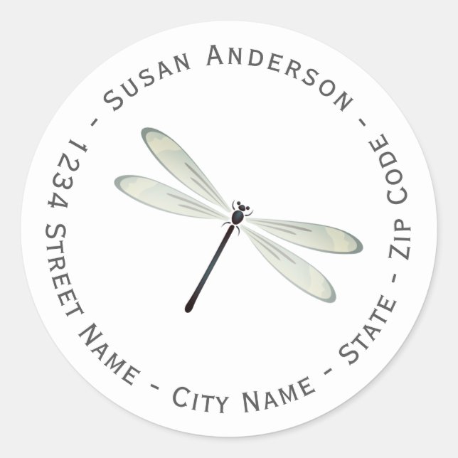 Elegantes Rücksendezeichen für Dragonfly Runder Aufkleber (Vorderseite)