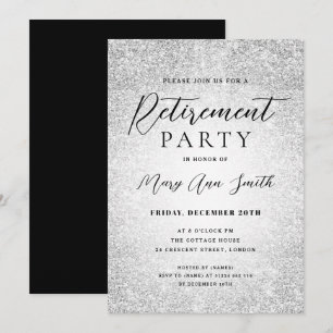 Elegantes Ruhestand Party Glam Silver Glitzer Einladung