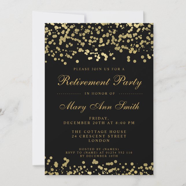 Elegantes Ruhestand Party Goldenes Tessin Einladung (Vorderseite)