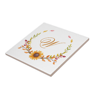 Elegantes Rustic Fall Floral Bouquet Monogramm Fliese