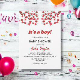 Elegantes Rustic Fall Red Blätter Boho Baby Shower Einladung