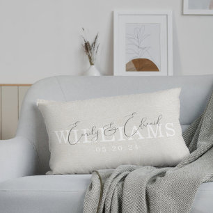 Elegantes rustikales Beige-Paar-Namen-Hochzeitsges Lendenkissen