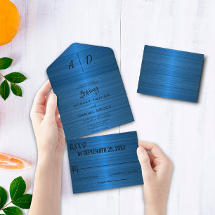 Elegantes, rustikales Blau Alles in einer Hochzeit All In One Einladung