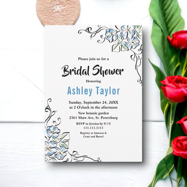 Elegantes Rustikales blaues Rose Blumenkohl Brautp Einladung (Von Creator hochgeladen)