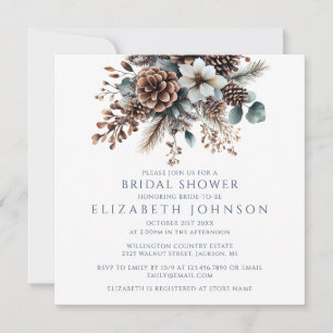 Elegantes Rustikales Boho Floral Pinecone Brautpar Einladung