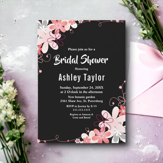 Elegantes rustikales Brautparty der Schwarzen Flor Einladung (Von Creator hochgeladen)