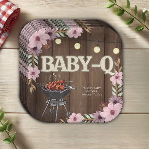 Elegantes Rustikales Florales Baby-Q Grill Baby Sh Pappteller