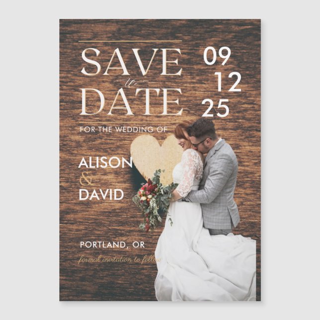 Elegantes rustikales Foto Save the Date Hochzeit Magneteinladung (Vorderseite)
