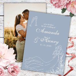 Elegantes rustikales, handgezogenes Paar Dusty Blu Save The Date