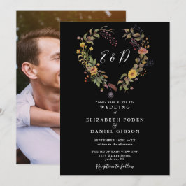 Elegantes Rustikales Herz Foto Hochzeit Einladung