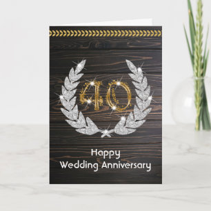Elegantes Rustikales Holz 40. Hochzeitstag Karte