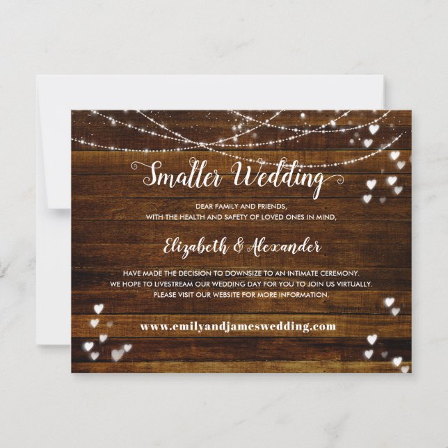Elegantes rustikales Holz, kleiner Hochzeitstag Ankündigung (Vorderseite)