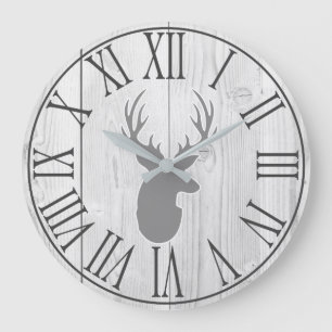 Elegantes Rustikales Imitat Weißes Holz und Graue Große Wanduhr