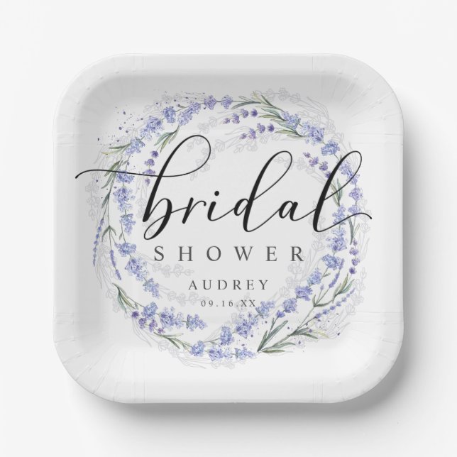 Elegantes Rustikales Lavendel-Wreath-Brautparty Pappteller (Vorderseite)