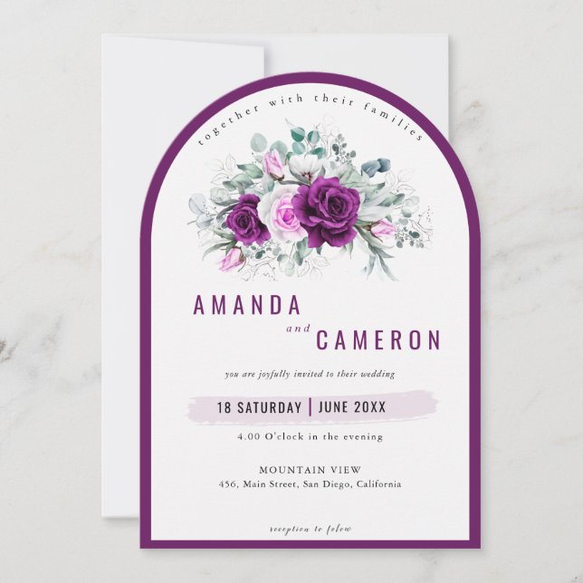 Elegantes Rustikales Lila Blush Foto Hochzeit Einladung (Vorderseite)