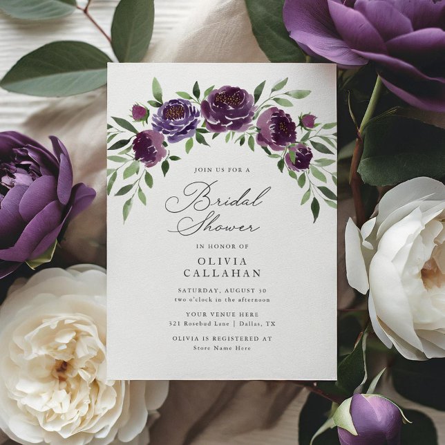 Elegantes rustikales Plum Lila florales Brautparty Einladung (Von Creator hochgeladen)