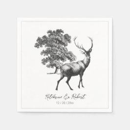 Elegantes Rustikales Schwarz-weißes Hirsch in Wäld Serviette