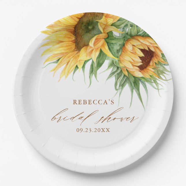 Elegantes rustikales Sonnenblumen Brautparty Gefal Pappteller (Vorderseite)