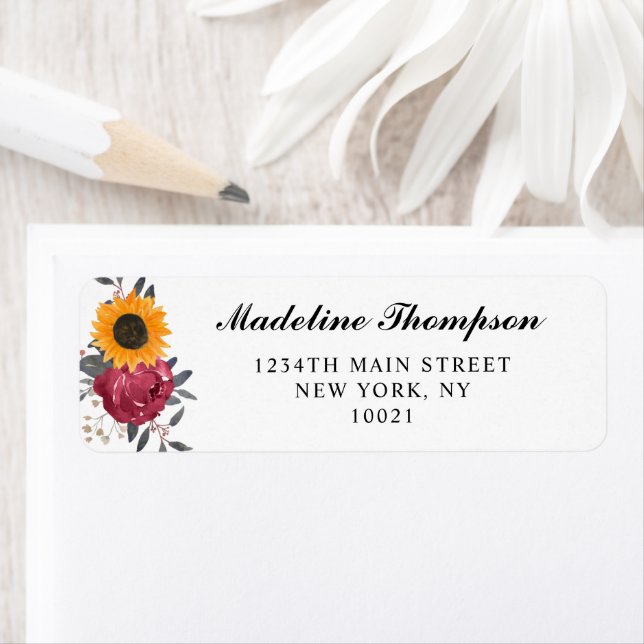 Elegantes Rustikales Sonnenblumen-Burgundy-Script (Insitu)