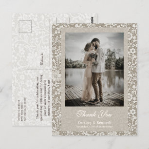 Elegantes Rustikales Spitzen-Foto-Beige-Hochzeits- Postkarte