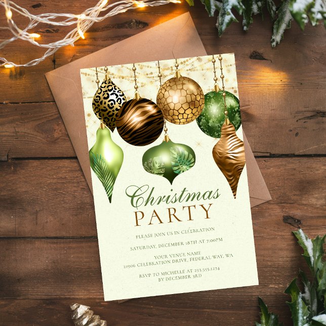 Elegantes Safari Gold Ornament Weihnachten Party Einladung (Elegant Safari Gold Ornament Christmas Party Invitation)