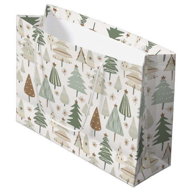 Elegantes Saga-grünes Weihnachtsbaummuster Große Geschenktüte (Vorderseite Schrägansicht)
