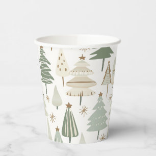 Elegantes Saga-grünes Weihnachtsbaummuster Pappbecher