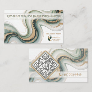 Elegantes Sage-Gold-Marmor Modernes Makler-Logo QR Visitenkarte