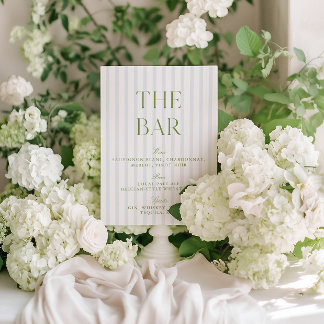Elegantes Sage Green & Blue Striped Wedding Bar Si Einladung