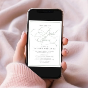 Elegantes Sage Green Calligraphy Brautparty Einladung