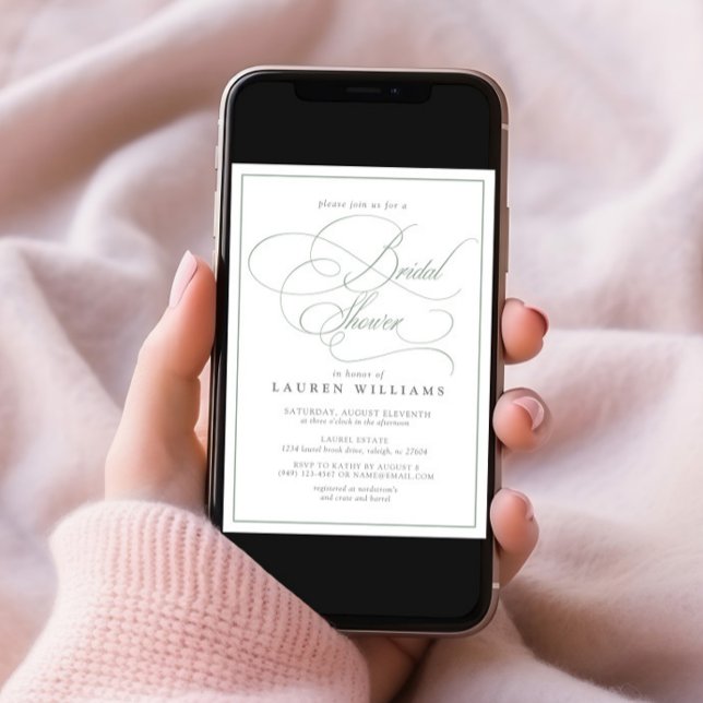 Elegantes Sage Green Calligraphy Brautparty Einladung (Von Creator hochgeladen)