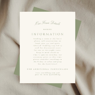 Elegantes Sage Green Cream Script für die Hochzeit Begleitkarte