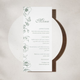 Elegantes Sage Green Floral Garden Hochzeitsmenü Menükarte