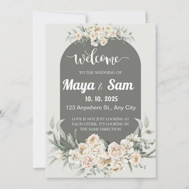 Elegantes Sage Green Floral Wedding Sign Einladung (Vorderseite)