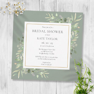 Elegantes Sage Green Foliage Wedding Brautparty Einladung