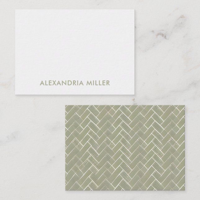 Elegantes Sage Green mit Herringbone-Muster Mitteilungskarte (Vorne/Hinten)