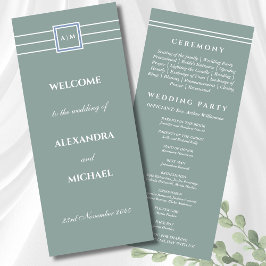Elegantes Sage Green Monogram Modern Wedding Progr Programm