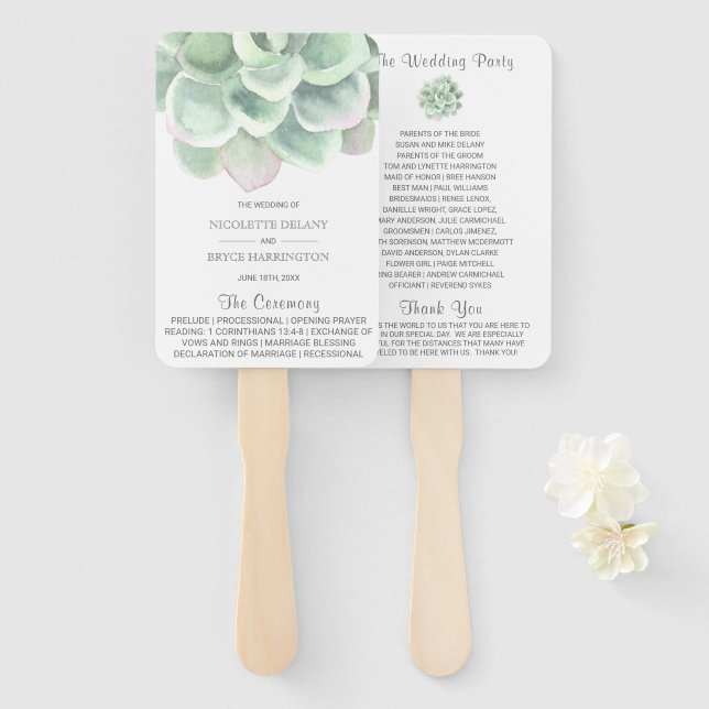 Elegantes Sage Green Succulent Wedding Program Fächer (Vorne und Hinten)