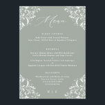 Elegantes Sage Green Vintage Wedding Menu Menükarte<br><div class="desc">Elegantes Sage Green Wedding Menu: Dieses luxuriöse Hochzeitsmenü eignet sich perfekt für eine elegante,  klassische Hochzeit. Auf einem grünen Hintergrund mit moderner und eleganter Kalligraphie zeigt es eine Vintage verzierte Grenze. Alle passenden Produkte finden Sie unten.</div>