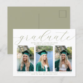 Elegantes Sage Script Minimalistisch Abschluss 3 F Einladungspostkarte