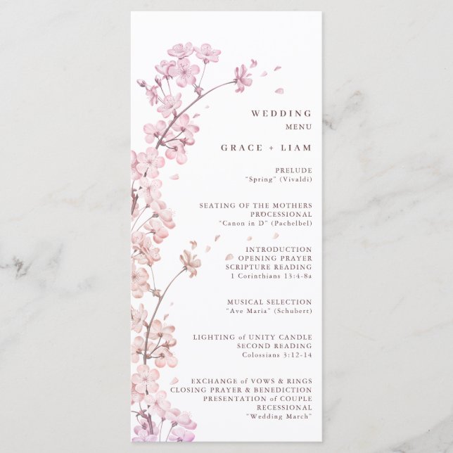 Elegantes Sakura Branch Frühjahrsmenü Menükarte (Vorderseite)