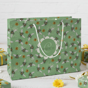 Elegantes Salbei-Biene- und Gänseblümchen-Blumenmu Große Geschenktüte