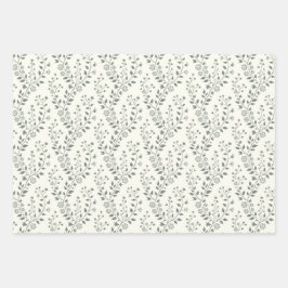 Elegantes Salbei-Cream Minimalist Boho Blumenmuste Geschenkpapier Set